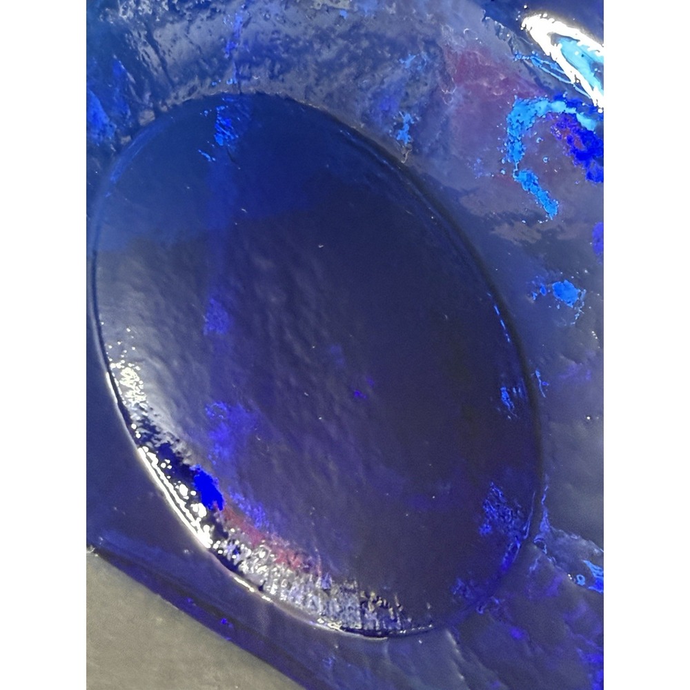 VTG Blenko Glass 384 Cobalt Blue Double Spout Water Bottle Pitcher Foil Label - Picture 9 of 13